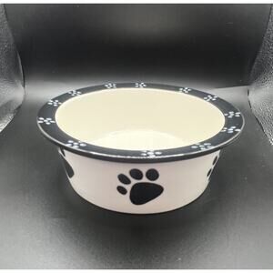 Fido’s Diner Dog Ceramic Bowl White‎ With Black Paw Prints by Coastline Imports